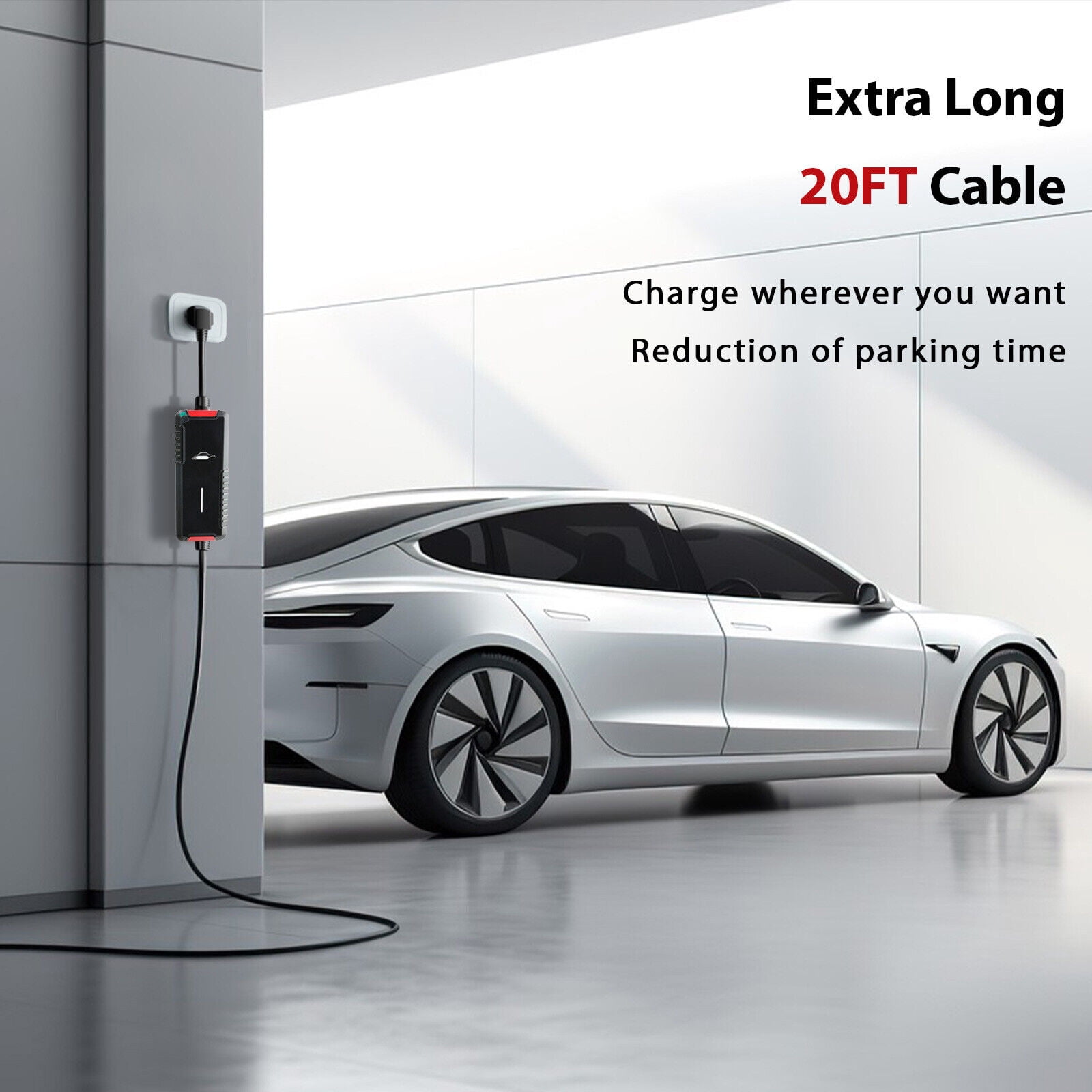 Portable 240V Level 2 EV Charger with 20FT Charging Cable and NEMA 14-50 40A 9kw