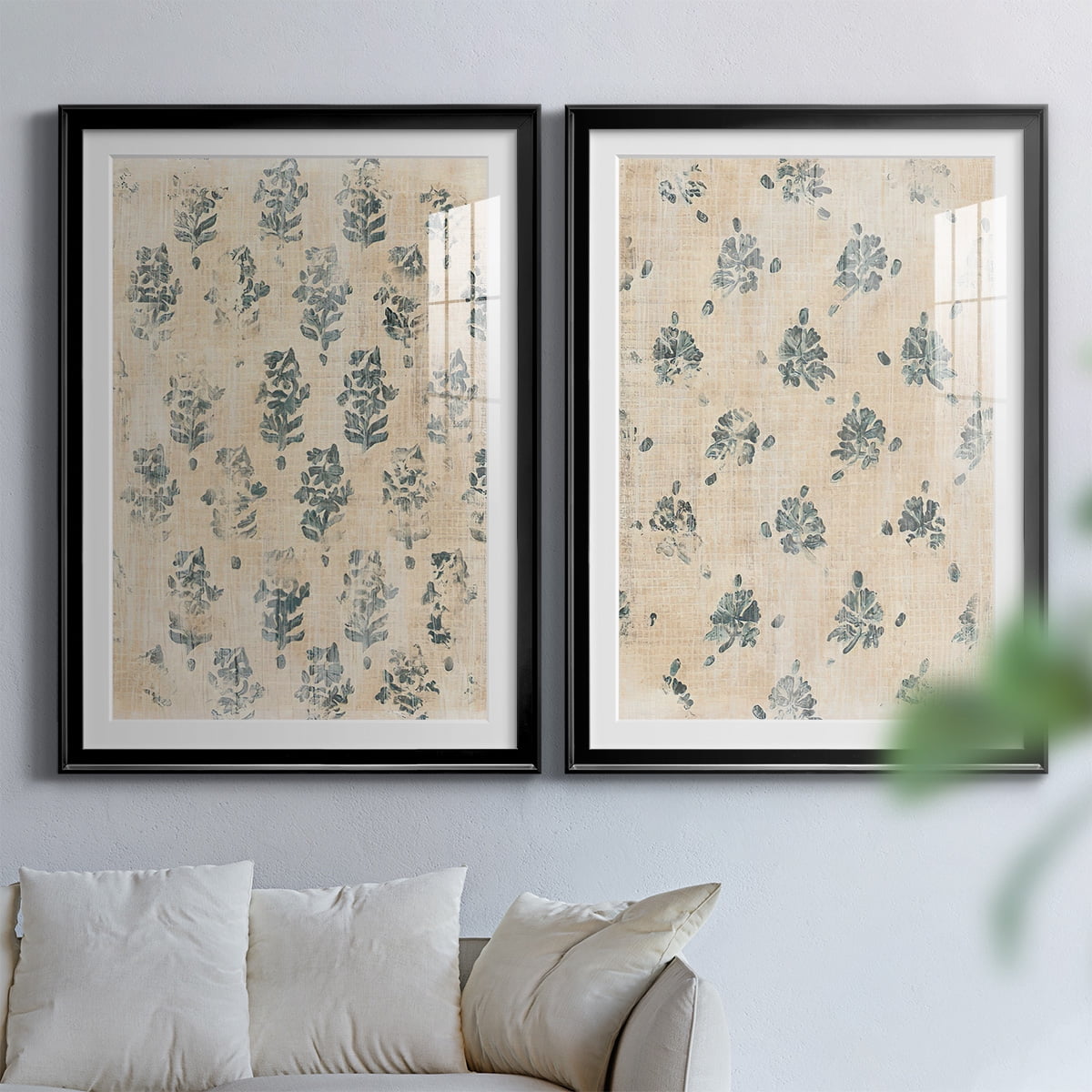 Wexford Home Vintage Blockprint I Premium Framed Print, 30.5" x 42.5" - Ready to Hang, Black (Set of 2)