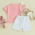 thumbnail image 4 of Girls Easter Set, Short Sleeve Letter Print Tops Elastic Waist Shorts Infant Toddler Baby 2 Piece Outfits, 4 of 7