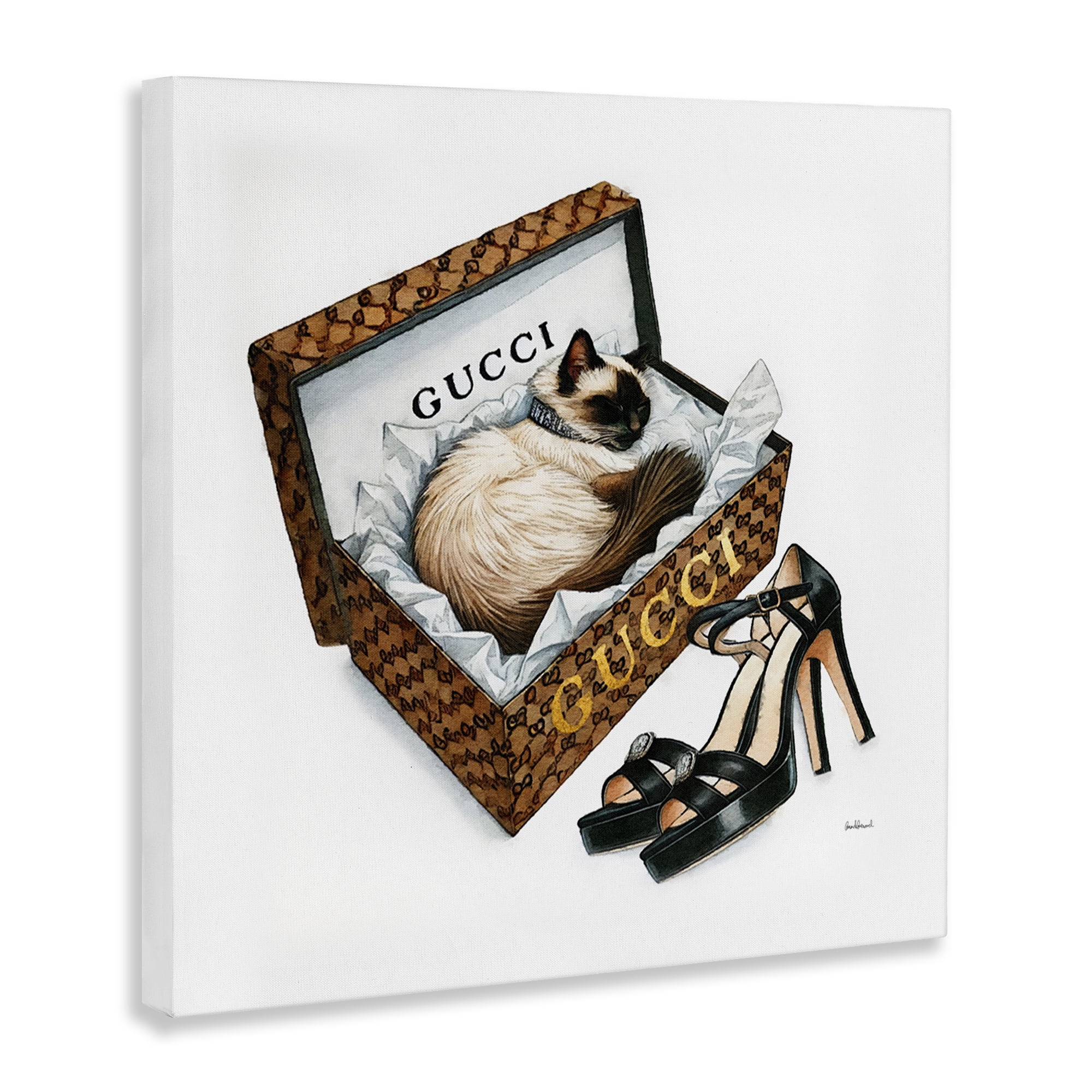 Stupell Industries Glam Cat Shoebox Animals Painting Wrapped Canvas Art Print Wall Art, 24 x 24