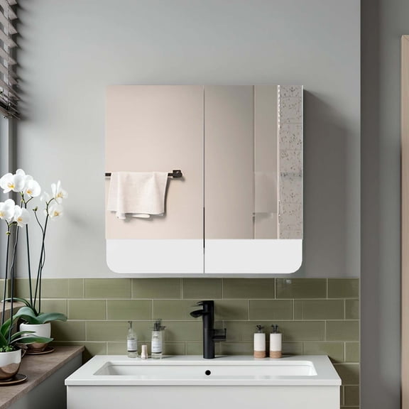 DEPOT E-SHOP Argos Two Door Medicine Cabinet - White Bathroom Storage Unit with Mirror & Shelves