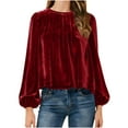 thumbnail image 2 of FAIWAD Women's Velvet Tops Puff Long Sleeve Dressy Velour Blouse Pleated Smocked Casual Work Shirts, 2 of 9