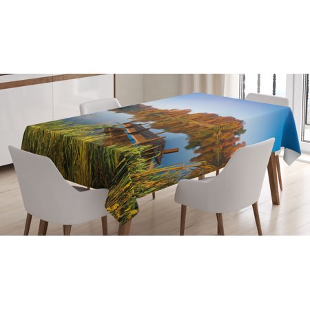 Scenery Decor Tablecloth Lake View Fishing Countryside Themed