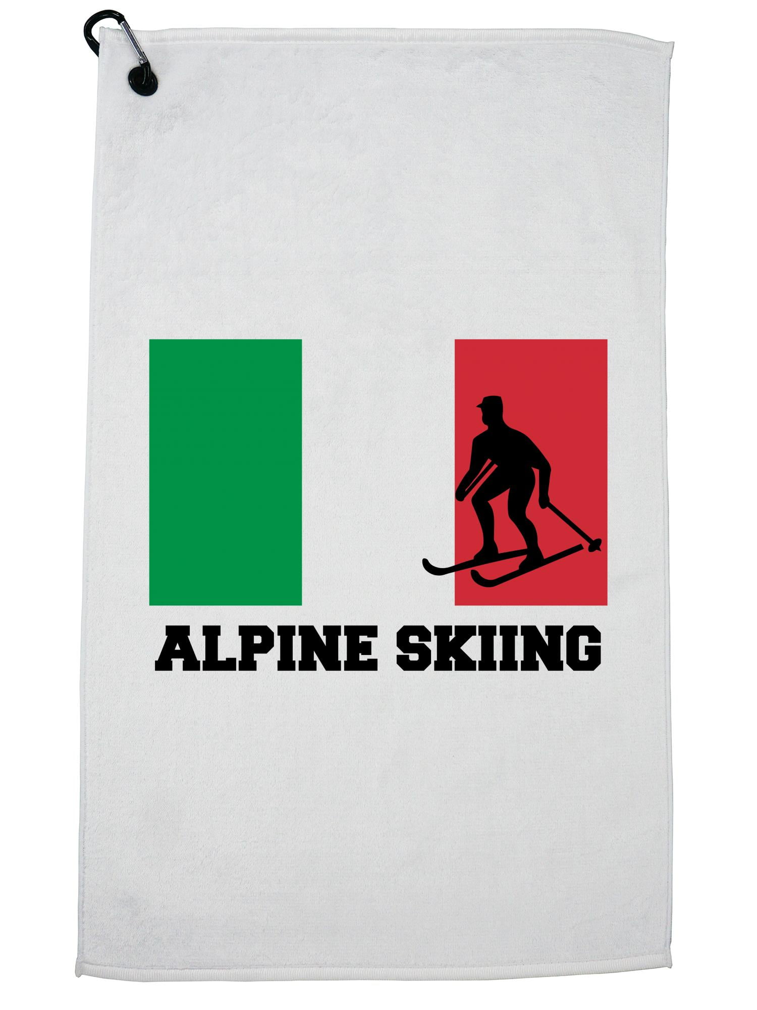 Italy Olympic Alpine Skiing Flag Silhouette Golf Towel with Carabiner Clip by Hollywood Thread