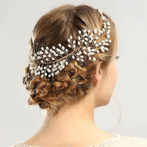 Silver Wedding Hair Comb Crystal Bridal Hair Piece Pearl Rhinestone Bride Hair Accessories for Women and Girls(C)