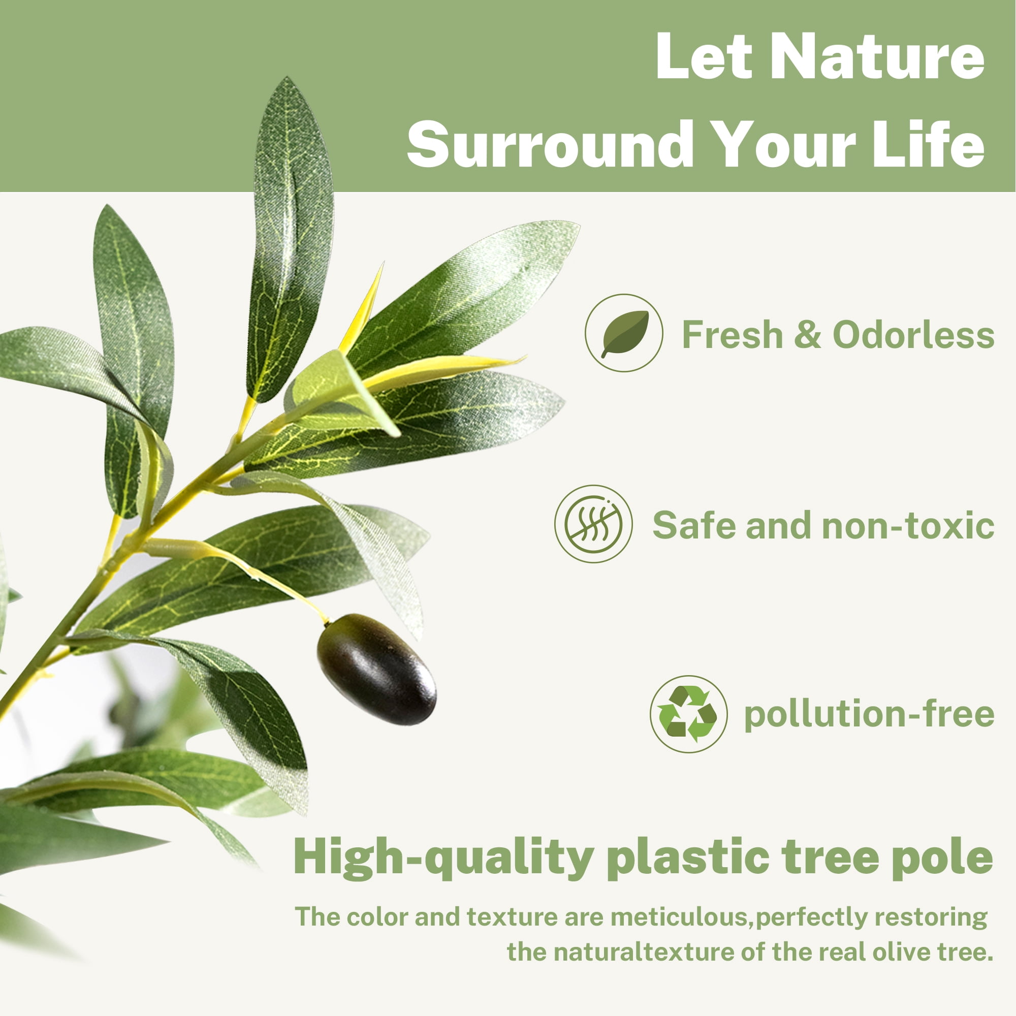 OLIVIVI Artificial Olive Tree 7FT Tall Faux Silk Plant for Home Office Decor Indoor Outdoor Fake Lifelike Potted Tree with Wood Branches and 1 pack
