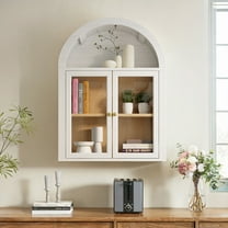 POLIHOME Arched Wall Mounted Display Medicine Cabinets with Tempered Glass Doors and Adjustable Shelf for Bath or Living Room,in White