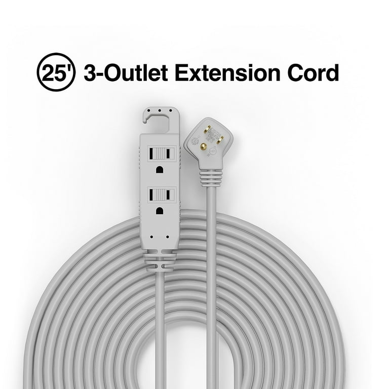 Staples 25' 3-Outlet Extension Cord, Gray (22129)