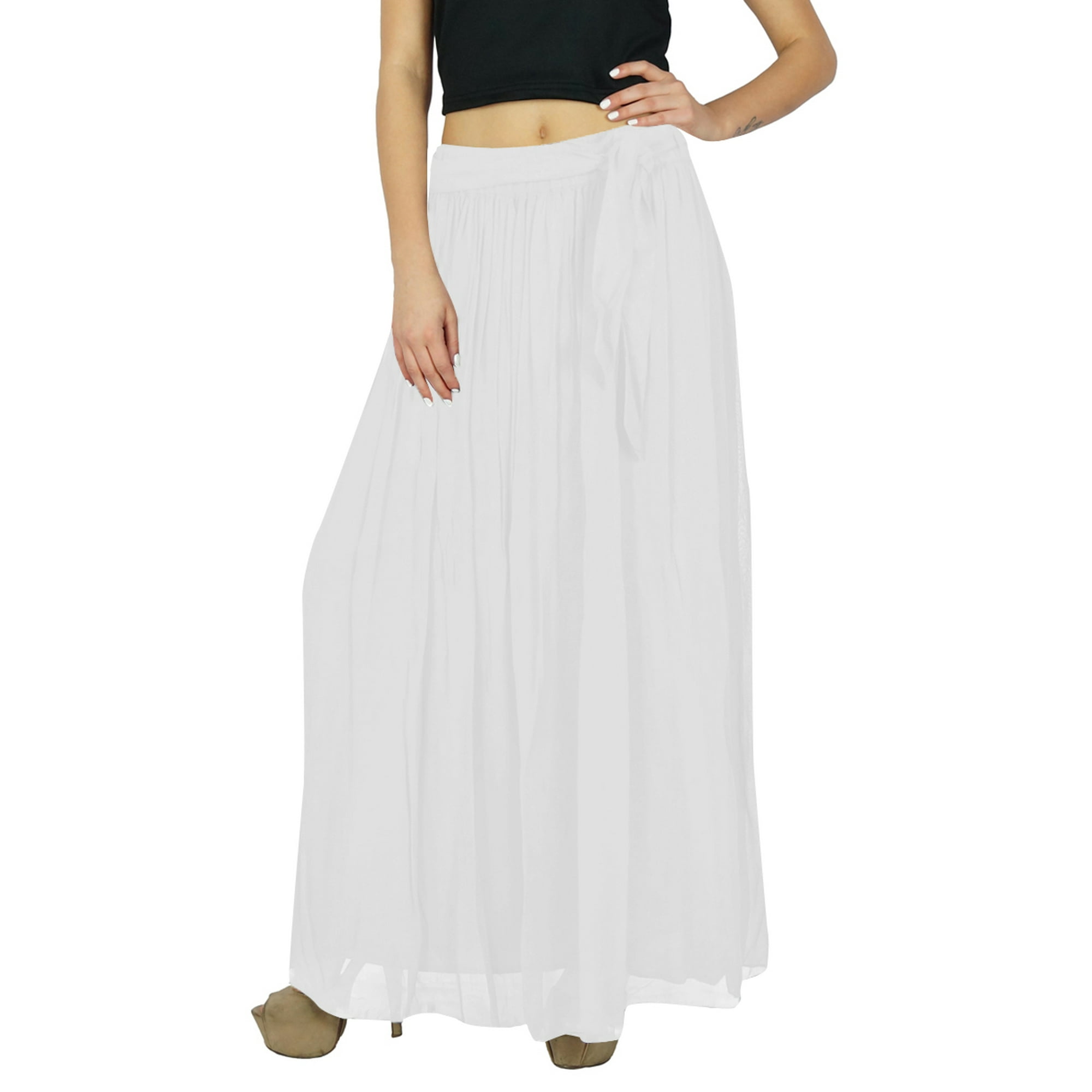 Bimba Women Long White Maxi Skirt Tulip Style Georgette Boho