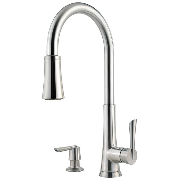 Pfister Mystique Brushed Nickel Kitchen Faucet w/Pull Down Sprayer & Hand Soap Dispenser, Kitchen Sink/Bar Sink Faucet, Home Décor, Single Handle Kitchen Faucets w/Optional Deckplate, 1 to 4-Hole