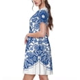 thumbnail image 2 of Balery Blue Watercolor Vestidos sueltos de manga corta para mujer, vestidos de verano 2025, vestidos casuales de corte A con vuelo., 2 of 6