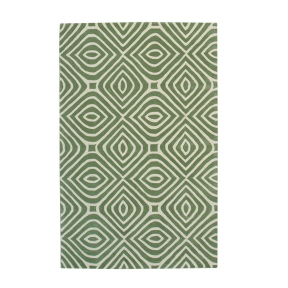 EORC Light Green Hand-Tufted Wool Transitional Modern Stripes Rug, 5' x 8'