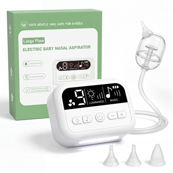 Nasal Aspirator for Baby, Hospital Grade 68KPa Strong Nose Sucker with 9 Suction Levels, Night Light, Lullabies, 3 BPA-Free Silicone Tips, Electric Nose Cleaner for Toddler & Newborn