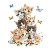 Cute Cats Wall Stickers Flowers and Butterfly Decals Vinyl Peel and Stick Wall Art Decor for Kids Bedroom Living Room 14.5x17.3inch