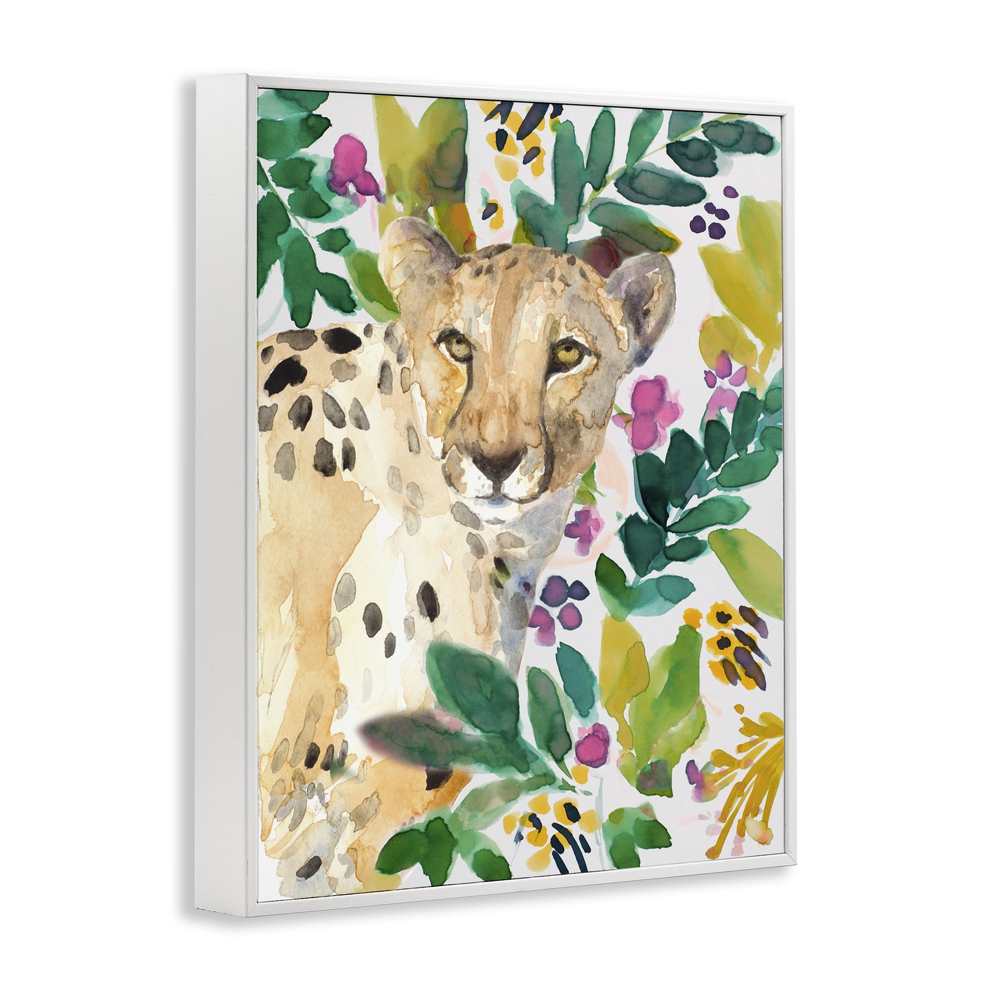 Stupell Industries Garden Plants Cheetah White Framed Giclee Art, design by Lanie Loreth