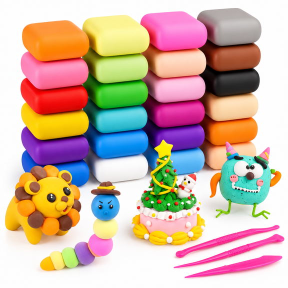 Air Dry Clay Kit,24 Colors Modeling Clay with Tools,Safe and Non-Toxic,Ideal Gift for Kids