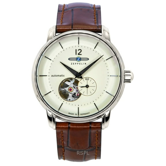 Zeppelin LZ-120 Bodensee Leather Strap Beige Open Heart Dial Automatic 81661 Men's Watch