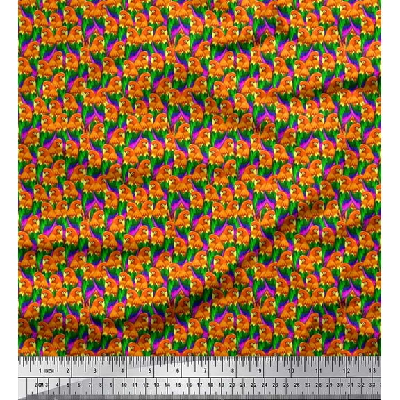 Soimoi Cotton Duck Fabric Macaw Parrot Bird Printed Fabric 1 Yard 42 Inch Wide