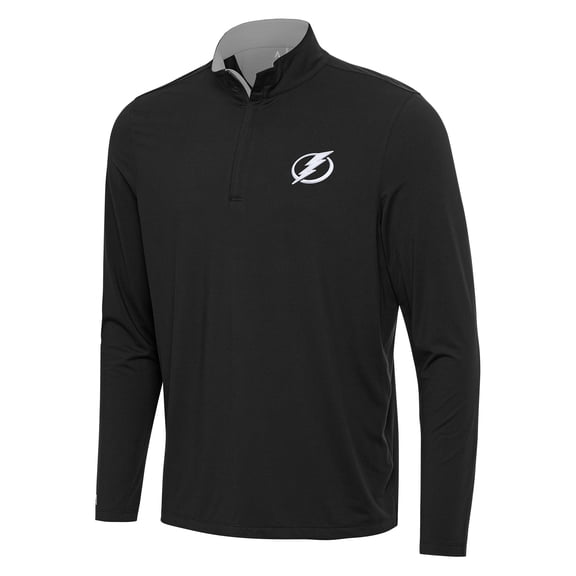 Men's Antigua Black/Gray Tampa Bay Lightning Content Quarter-Zip Pullover Top