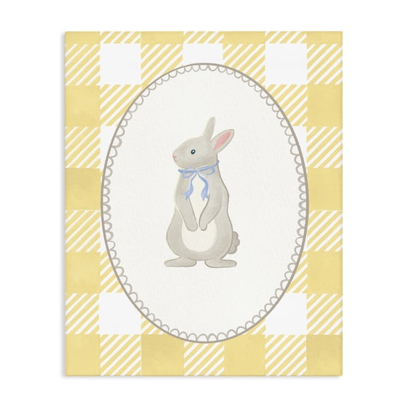 Stupell Industries Farmhouse Little Bunny on Yellow Gingham Canvas Art, 16 x 20, by The Paper Curator