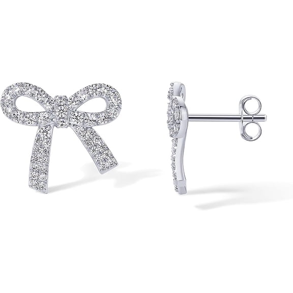 14K Gold Plated Cubic Zirconia Bow Stud Earrings for Women | Coquette Earring Pair