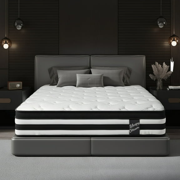 Queen Mattress in a Box, UHOMEPRO 12 inch Memory Foam Mattress Hybrid Individual Pocket Springs Queen Size Mattress with Breathable Knitted Fabric and Edge Support, Medium Firm, CertiPUR-US, White