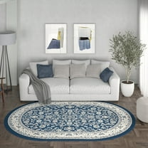 Madison Traditional 5' x 7' Oval Dark Blue Polypropylene Indoor Area Rug