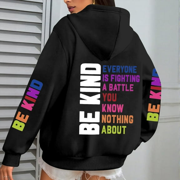 FAOWME Womens Hoodies With Pocket Long Sleeve Letter Print Drawstring Loose Comfortable Fashion Sweatshirts For Autumn Winter Daily Wear Black L