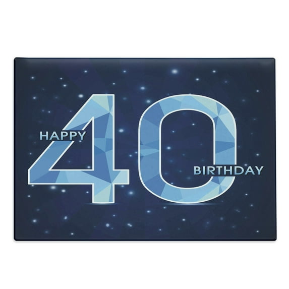 40th Birthday Cutting Board, Abstract Modern Design with Geometrical Number 40 Emblem, Decorative Tempered Glass Cutting and Serving Board, Large Size, Dark Blue and Pale Blue, by Ambesonne