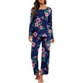 thumbnail image 1 of Women's Long Sleeve Sleepwear Soft Crew Neck Pyjama Set,Fp-navy Blue, 1 of 5