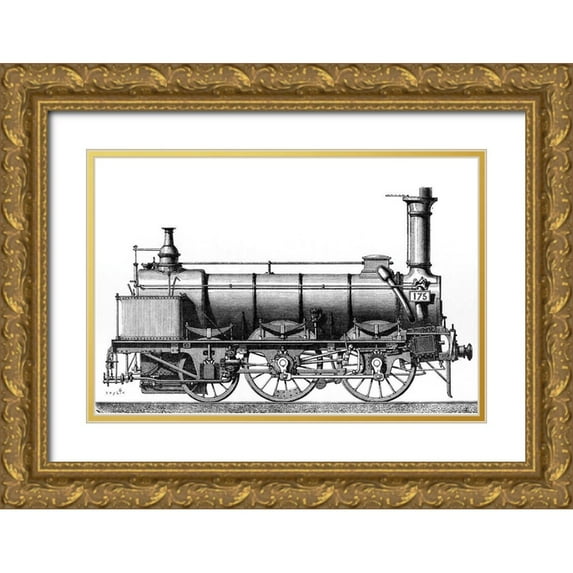 Sophie 6 32x23 Gold Ornate Wood Framed with Double Matting Museum Art Print Titled - Locomotive Train Engraving Vintage