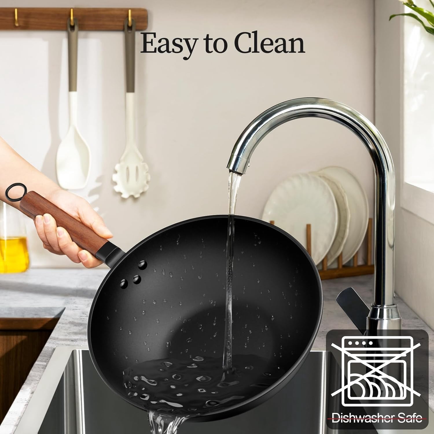 13-inch Pre-seasoned Carbon Steel Wok with Lid and Spatula for stovetop cooking