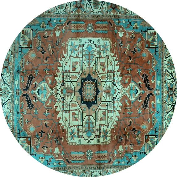 Ahgly Company Indoor Round Persian Light Blue Traditional Area Rugs, 5' Round
