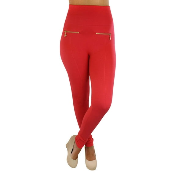 Coral Pink Fleece Lined Gold Zippered Leggings