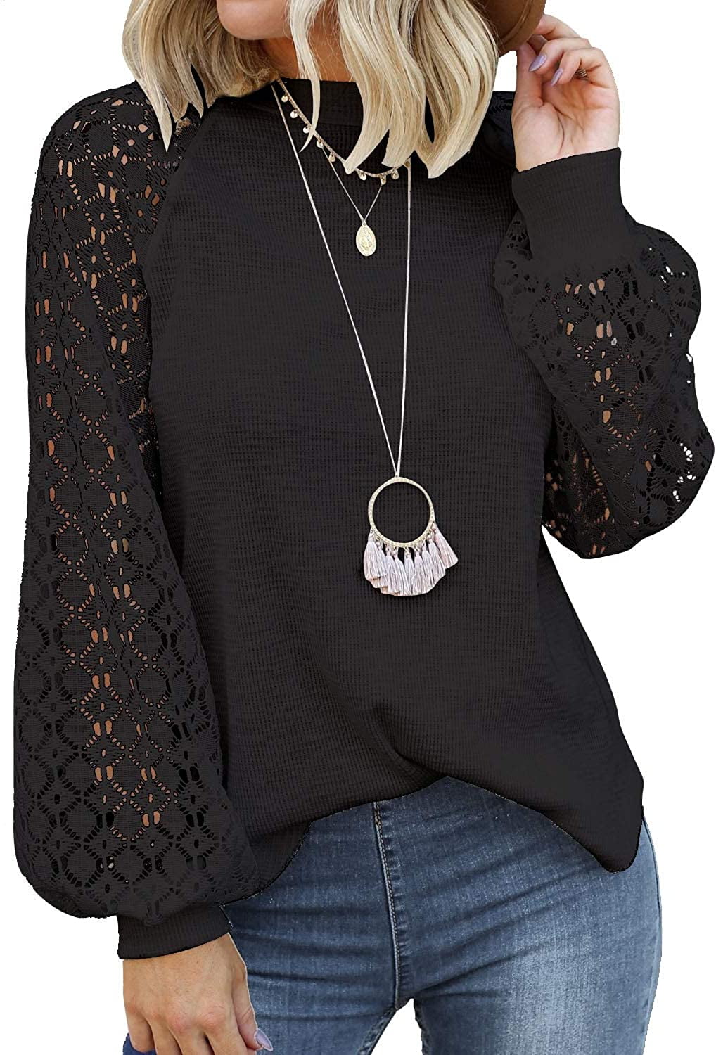 Women's Long Sleeve Tops Lace Casual 