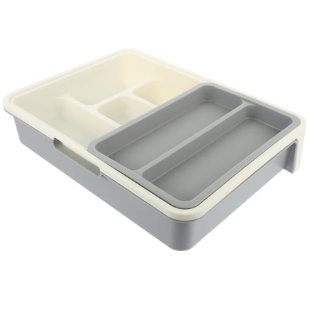 LEORX Space Saving Silverware Holder Tableware Storage Box Grayish White 1 Set