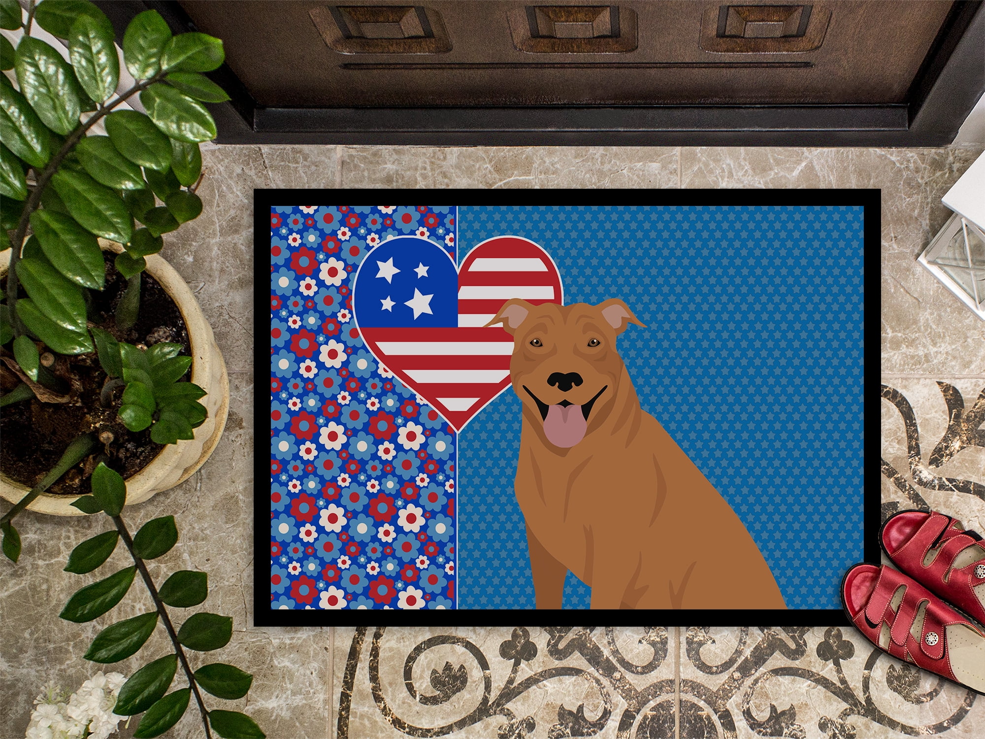 Red Pit Bull Terrier Indoor or Outdoor Mat 24x36 36 in x 24 in