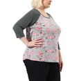 thumbnail image 4 of Unique Bargains Women's Plus Size Floral Tops Round Neck 3/4 Sleeves Modern Color Blouse, 4 of 6