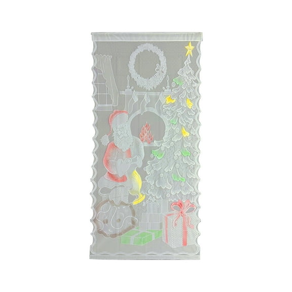 geerera Christmas Tree Curtain, Colorful Lace Design with Santa Claus Pattern, Threaded Pole Decoration for Door, Window, Home,79"x39"