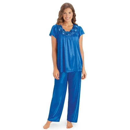 

Collections Etc Collections Women s Rose Trim Short Sleeve Pajama Set Royal Blue Xx-Large