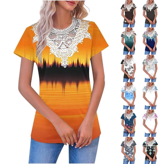 Otvok Women Fashion Summer Regular Women Short Sleeves V Neck Button Top