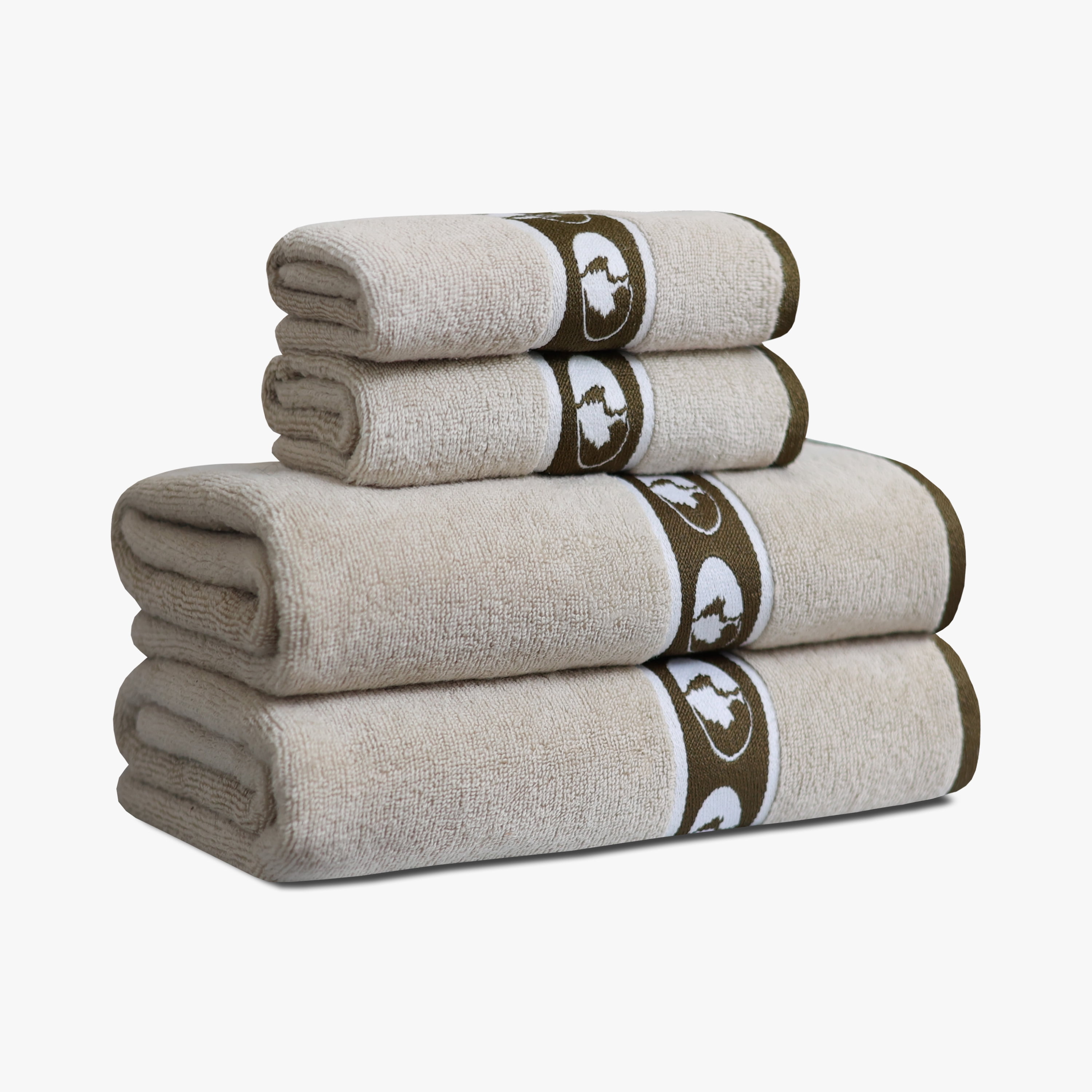 Mossy Oak 4-Piece Bath Set Jacquard Border, 2 Bath Towels (30x54") & 2 Hand Towels (16x26")