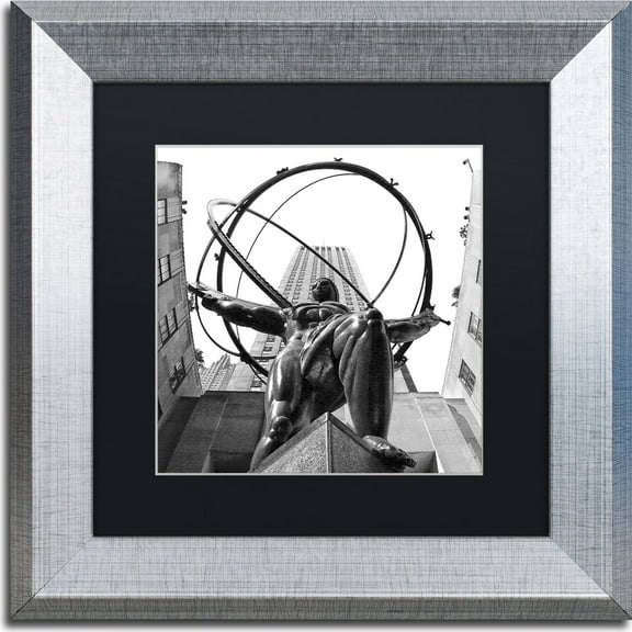 Trademark Fine Art "Atlas Rockefeller Center" Canvas Art by CATeyes, Black Matte, Silver Frame