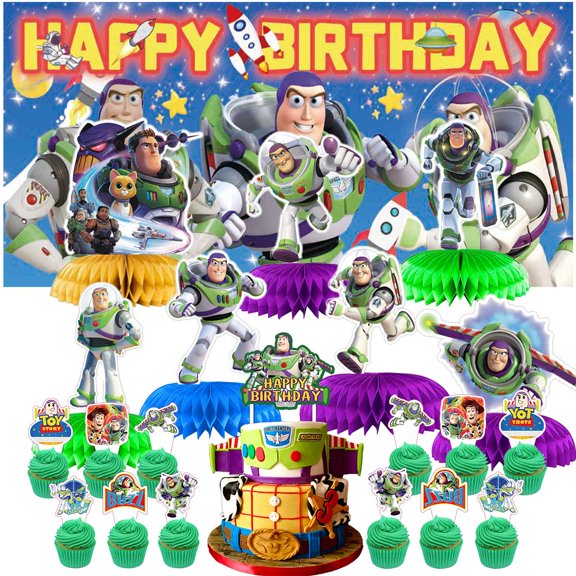 Buzz Lightyear Party Decorations Decor Supplies Honeycomb Centerpieces Table Toppers Cake Toppers for Birthday Photo Props