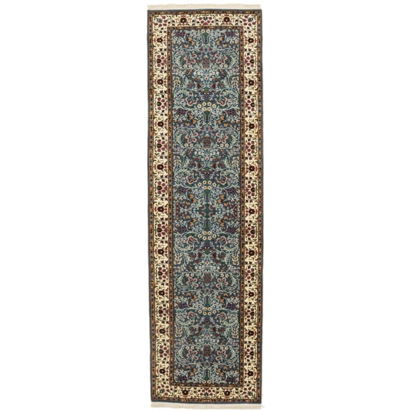 Teal Blue Floral Kirman 3X10 Oriental Runner Rug