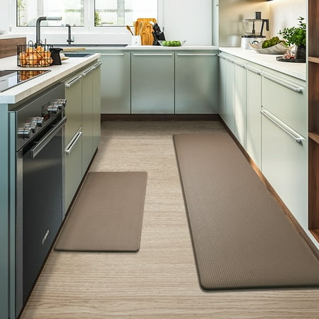 Color G Kitchen Rug, Anti Fatigue Kitchen Mat 2 Pieces, Non Skid Kitchen Floor Mat, Kitchen Rugs and Mats Washable, 17"x 29"+17"x 59", Brown