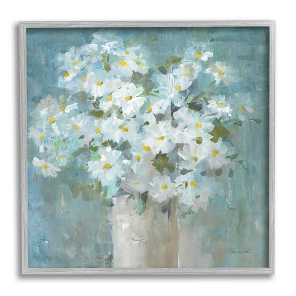 Stupell Industries White Daisy Blooms Abstract Flowers Painting Gray Framed Art Print Wall Art, Design by Danhui Nai