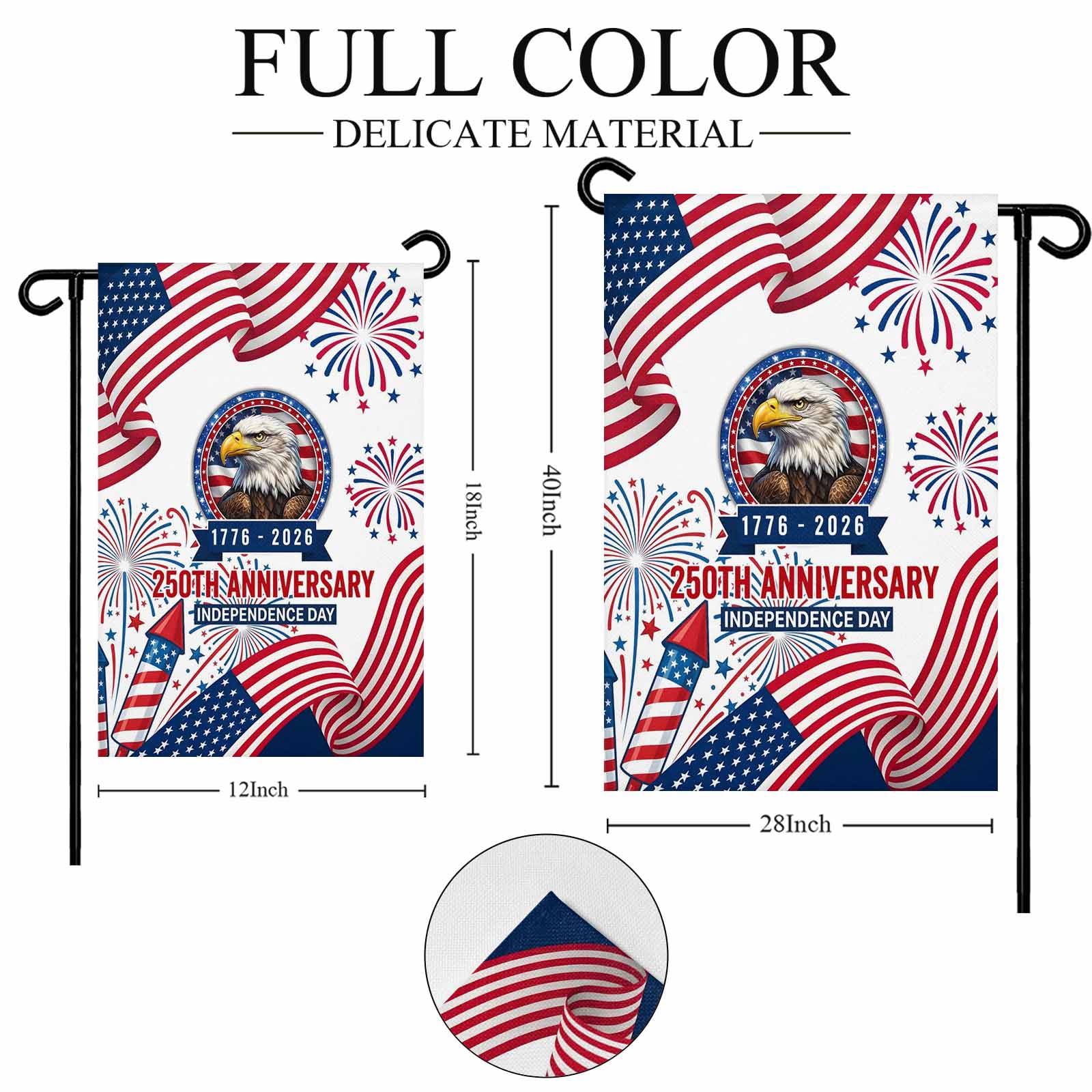 4th of July Garden Flags 250th Anniversary Garden Flag Double Sided Welcome Flag Eagle Fireworks USA Flag Independence Day Yard Flags for Outdoor Lawn Porch Memorial Day Holiday Decor 28x40 Inch