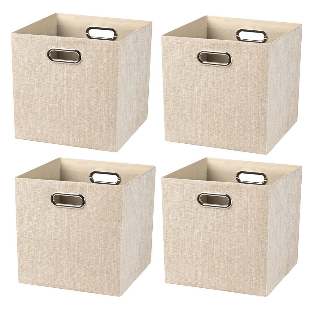 Storage Cubes Container Baskets Drawer Closet Shelf Organizers Dual Handle Beige 