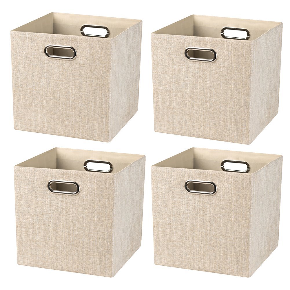 Storage Cube Basket Bin,Foldable Closet Organizer Shelf Cabinet Bookcase Boxes,Thick Fabric Drawer Container (4, Beige) - image 1 of 6